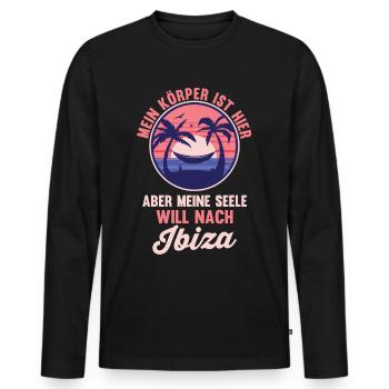 Meine Seele will nach Ibiza - Männer Premium Bio Langarmshirt - Schwarz - Vorne - Nico (187cm)