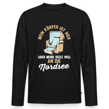 Meine Seele will an die Nordsee - Männer Premium Bio Langarmshirt - Schwarz - Vorne - Nico (187cm)