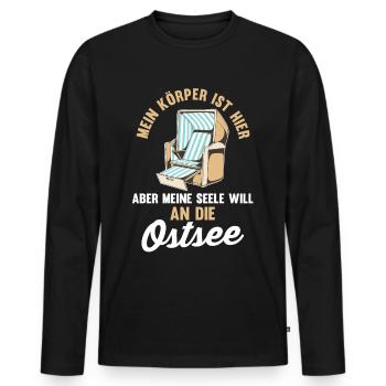 Meine Seele will an die Ostsee - Männer Premium Bio Langarmshirt - Schwarz - Vorne - Nico (187cm)