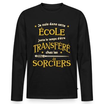 Cadeau rentrée cp ou maternelle maître d'école - T-shirt manches longues Premium bio Homme - noir - Devant - Nico (187cm)