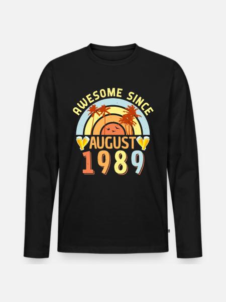 1989 Naissance en août - T-shirt manches longues Premium bio Homme - noir