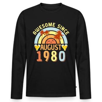 Salutations d’anniversaire pour août 1980 - T-shirt manches longues Premium bio Homme - noir - Devant - Nico (187cm)