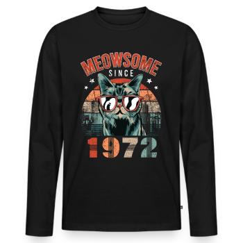 Meowsome 1972 Année de naissance 1972 Anniversaire du chat - T-shirt manches longues Premium bio Homme - noir - Devant - Nico (187cm)