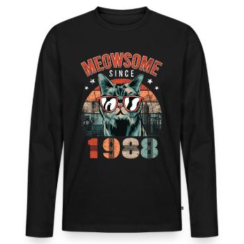 Meowsome 1988 Année de naissance 1988 Anniversaire du chat - T-shirt manches longues Premium bio Homme - noir - Devant - Nico (187cm)