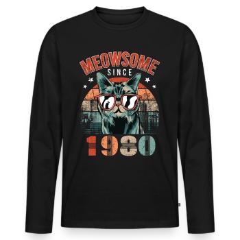 Meowsome 1980 Année de naissance 1980 Chat Anniversaire - T-shirt manches longues Premium bio Homme - noir - Devant - Nico (187cm)