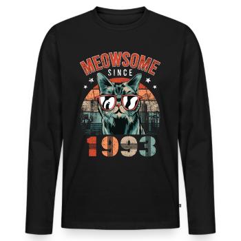 Meowsome 1993 Année de naissance 1993 Anniversaire du chat - T-shirt manches longues Premium bio Homme - noir - Devant - Nico (187cm)