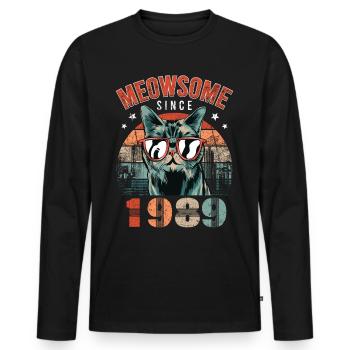 Meowsome 1989 Année de naissance 1989 Anniversaire du chat - T-shirt manches longues Premium bio Homme - noir - Devant - Nico (187cm)