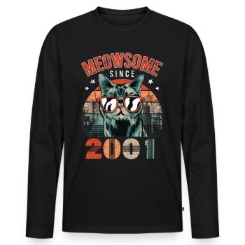 Meowsome 2001 Année de naissance 2001 Anniversaire du chat - T-shirt manches longues Premium bio Homme - noir - Devant - Nico (187cm)