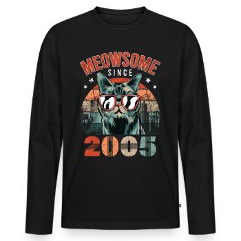 Meowsome 2005 Année de naissance 2005 Anniversaire du chat - T-shirt manches longues Premium bio Homme - noir - Devant - Nico (187cm)