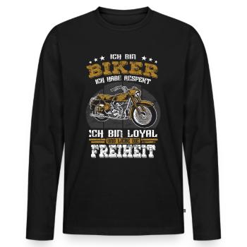 Biker Motorradfahrer - Spruch Freiheit - Männer Premium Bio Langarmshirt - Schwarz - Vorne - Nico (187cm)