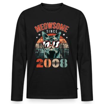 Meowsome 2008 Année de naissance 2008 Anniversaire du chat - T-shirt manches longues Premium bio Homme - noir - Devant - Nico (187cm)