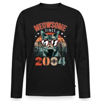 Meowsome 2004 Année de naissance 2004 Anniversaire du chat - T-shirt manches longues Premium bio Homme - noir - Devant - Nico (187cm)