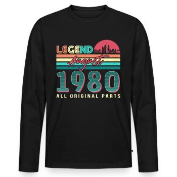 Retro 1980 August - Männer Premium Bio Langarmshirt - Schwarz - Vorne - Nico (187cm)