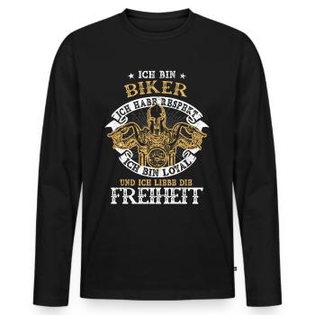 Biker Motorradfahrer Freiheit - Spruch - Männer Premium Bio Langarmshirt - Schwarz - Vorne - Nico (187cm)