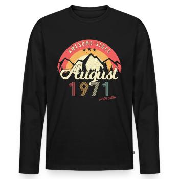 1971 August Retro - Männer Premium Bio Langarmshirt - Schwarz - Vorne - Nico (187cm)