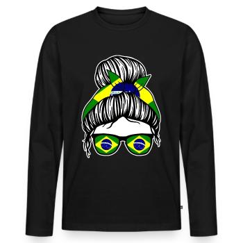 Brésil Brésilien Brésil - T-shirt manches longues Premium bio Homme - noir - Devant - Nico (187cm)