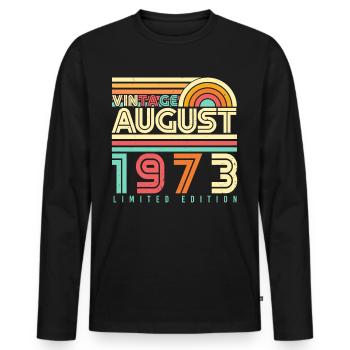 1973 Im August Geschenkidee - Männer Premium Bio Langarmshirt - Schwarz - Vorne - Nico (187cm)