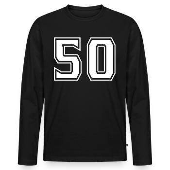 50 Weiss Simpel Design - Männer Premium Bio Langarmshirt - Schwarz - Vorne - Nico (187cm)