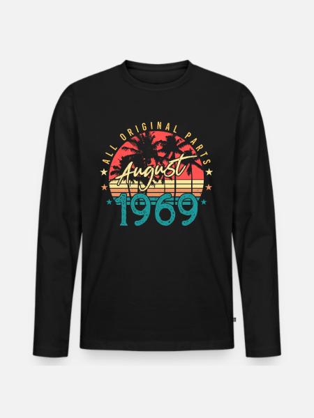 1969 Août Rétro - T-shirt manches longues Premium bio Homme - noir