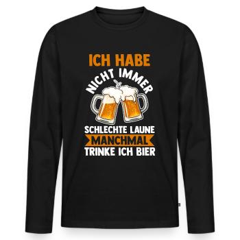 Saufspruch Bier - Männer Premium Bio Langarmshirt - Schwarz - Vorne - Nico (187cm)