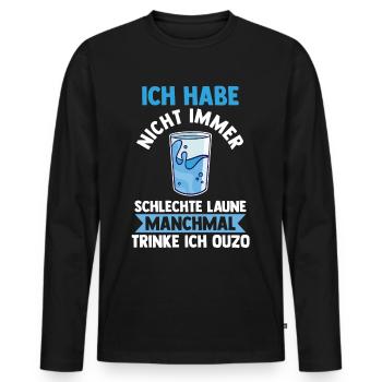 Grieche Saufspruch Ouzo - Männer Premium Bio Langarmshirt - Schwarz - Vorne - Nico (187cm)