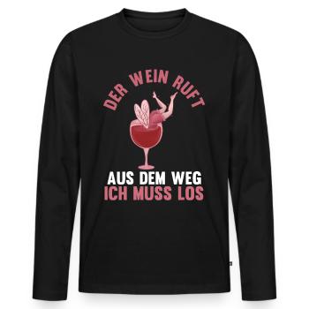 Der Wein ruft aus dem Weg ich muss los - Männer Premium Bio Langarmshirt - Schwarz - Vorne - Nico (187cm)