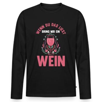 Wenn du das liest bring mir ein Wein - Männer Premium Bio Langarmshirt - Schwarz - Vorne - Nico (187cm)
