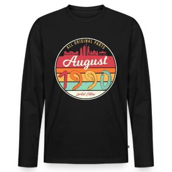 Salutations d’anniversaire 1990 en août - T-shirt manches longues Premium bio Homme - noir - Devant - Nico (187cm)