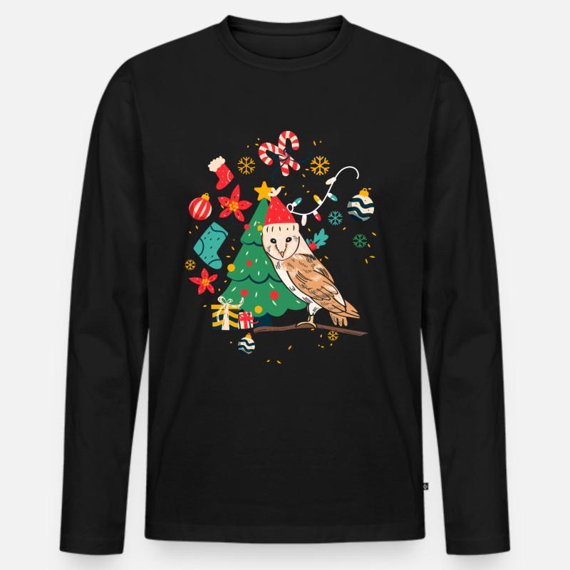 Ugly Christmas Eule - Männer Premium Bio Langarmshirt - Schwarz