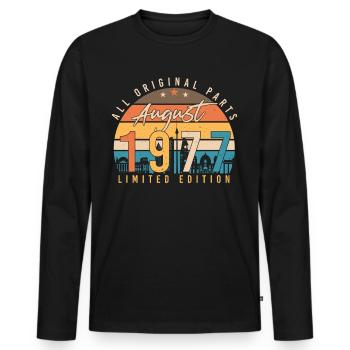Retro 1977 August - Männer Premium Bio Langarmshirt - Schwarz - Vorne - Nico (187cm)