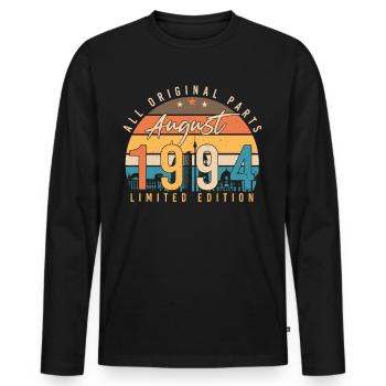1994 August Geschenkidee - Männer Premium Bio Langarmshirt - Schwarz - Vorne - Nico (187cm)