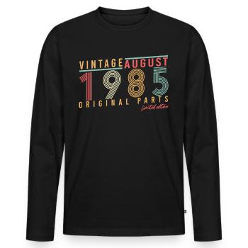 Vœux d’anniversaire pour août 1985 - T-shirt manches longues Premium bio Homme - noir - Devant - Nico (187cm)