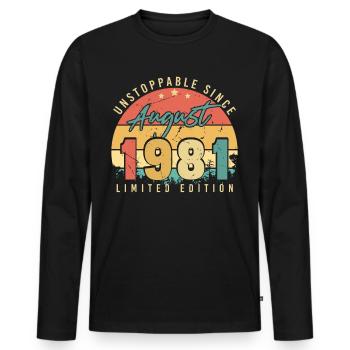 1981 Im August Vintage - Männer Premium Bio Langarmshirt - Schwarz - Vorne - Nico (187cm)