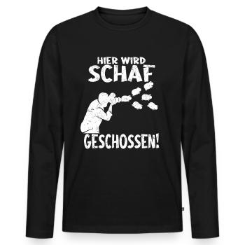 Fotografie Hier wird Schaf geschossen - Lustiger - Männer Premium Bio Langarmshirt - Schwarz - Vorne - Nico (187cm)