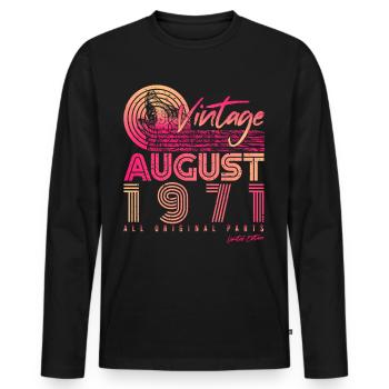 Millésime 1971 en août - T-shirt manches longues Premium bio Homme - noir - Devant - Nico (187cm)