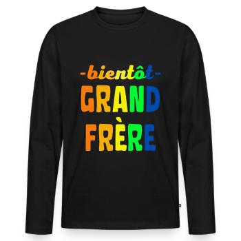 Bientôt Grand Frère couleurs vives - T-shirt manches longues Premium bio Homme - noir - Devant - Nico (187cm)