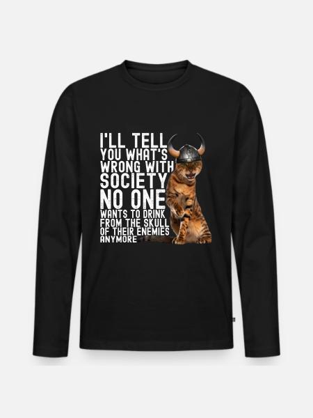 Chat viking - T-shirt manches longues Premium bio Homme - noir