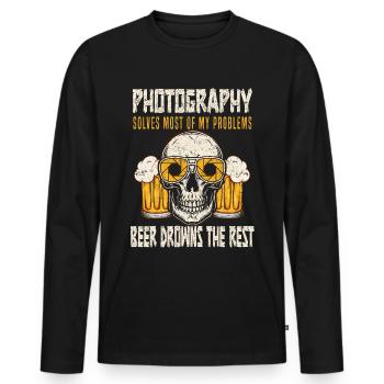 La photographie résout la plupart de mes problèmes : la bière - T-shirt manches longues Premium bio Homme - noir - Devant - Nico (187cm)
