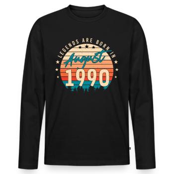 1990 August Geschenkidee - Männer Premium Bio Langarmshirt - Schwarz - Vorne - Nico (187cm)