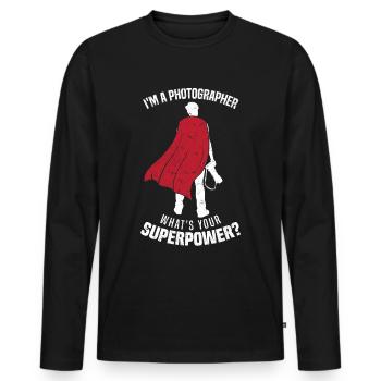 Ich bin ein Fotograf Was ist dein Superpower-Foto - Männer Premium Bio Langarmshirt - Schwarz - Vorne - Nico (187cm)