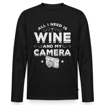 Fotografie Alles was ich brauche ist Wein und mein - Männer Premium Bio Langarmshirt - Schwarz - Vorne - Nico (187cm)