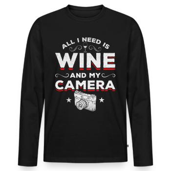 Foto - Alles was ich brauche ist Wein und mein - Männer Premium Bio Langarmshirt - Schwarz - Vorne - Nico (187cm)