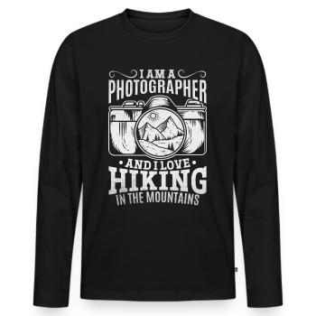 Photo I am a photographer I love hiking in the - Men's Premium Organic Long Sleeve Shirt - black - Front - Nico (187cm)