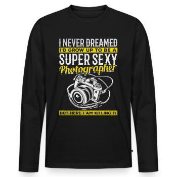 Photographie photo Photographe super sexy - T-shirt manches longues Premium bio Homme - noir - Devant - Nico (187cm)