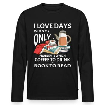 Café avec livre - Bookworm Saying - T-shirt manches longues Premium bio Homme - noir - Devant - Nico (187cm)