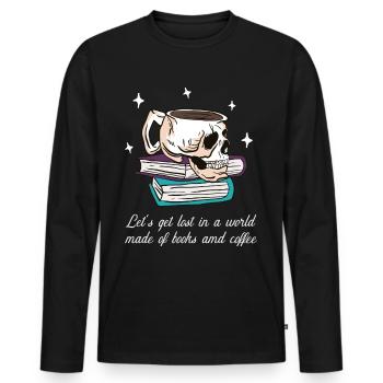 Abtauchen zwischen Bücherseiten und Kaffee - Männer Premium Bio Langarmshirt - Schwarz - Vorne - Nico (187cm)