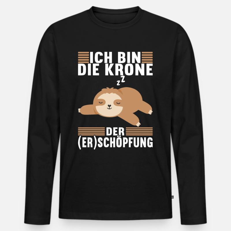 Faultier Spruch Müdigkeit - Männer Premium Bio Langarmshirt - Schwarz