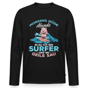 Wassersport Surfer - Morgens müde Abends blau ich - Männer Premium Bio Langarmshirt - Schwarz - Vorne - Nico (187cm)