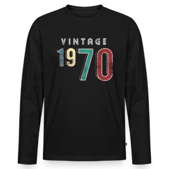 Vintage 1970 Birthday Born year 1970 - Men's Premium Organic Long Sleeve Shirt - black - Front - Nico (187cm)