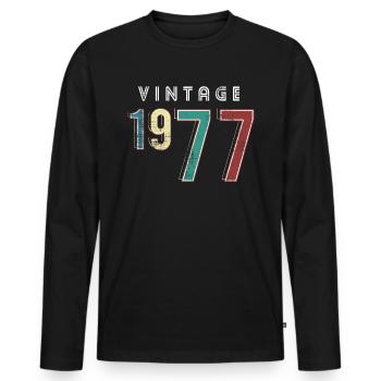 Vintage 1977 Anniversaire Né année 1977 - T-shirt manches longues Premium bio Homme - noir - Devant - Nico (187cm)